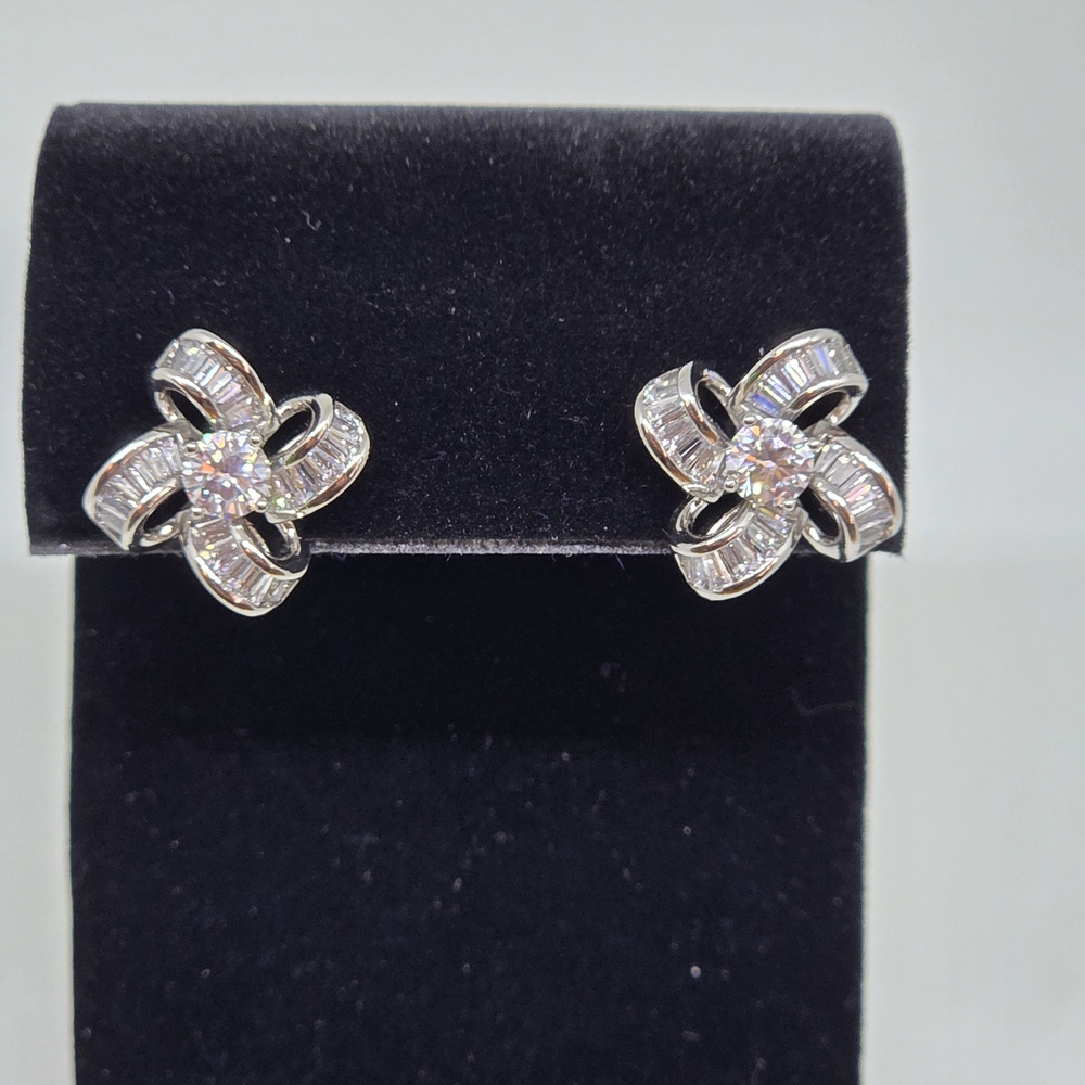 Dazzling Silver Crystal Flower Earrings